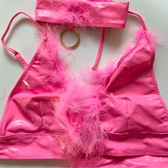 Pink Bunny Rabbit Costume Feathers Halloween Outfit Size M/L NWT Flaw - Picture 5 of 16